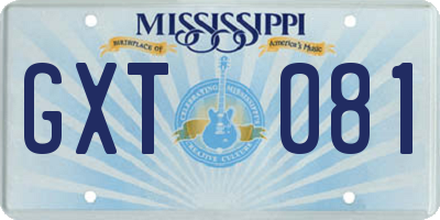 MS license plate GXT081