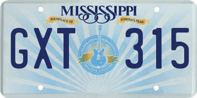 MS license plate GXT315