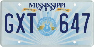MS license plate GXT647
