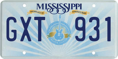 MS license plate GXT931