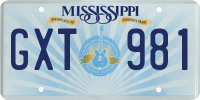 MS license plate GXT981