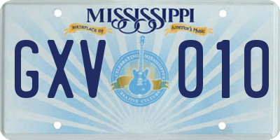 MS license plate GXV010