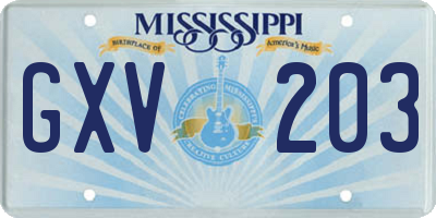MS license plate GXV203