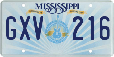 MS license plate GXV216