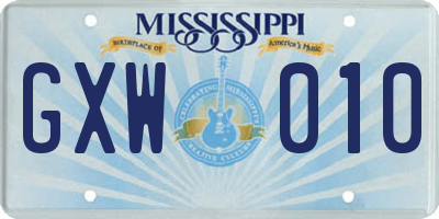 MS license plate GXW010
