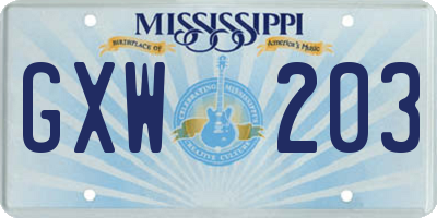 MS license plate GXW203