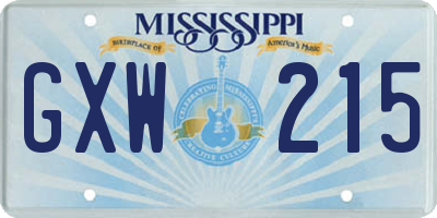MS license plate GXW215