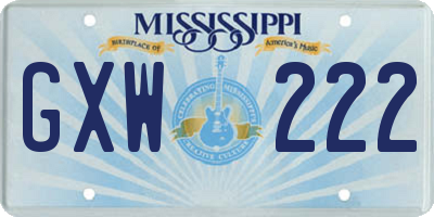 MS license plate GXW222