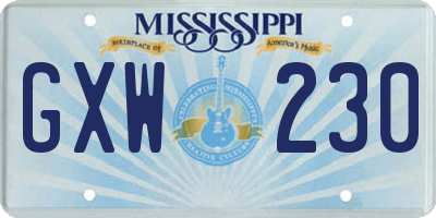 MS license plate GXW230