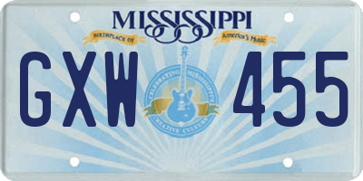 MS license plate GXW455