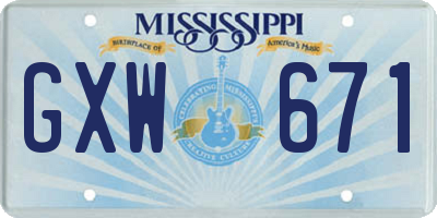 MS license plate GXW671