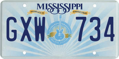 MS license plate GXW734