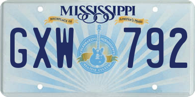 MS license plate GXW792