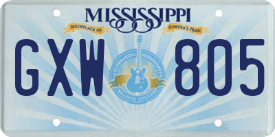 MS license plate GXW805