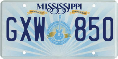MS license plate GXW850
