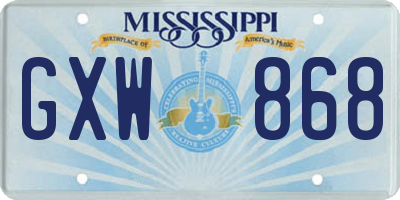 MS license plate GXW868