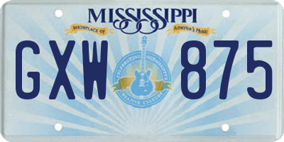 MS license plate GXW875