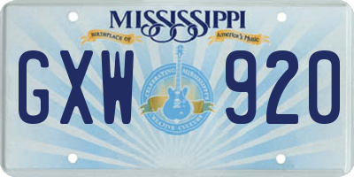 MS license plate GXW920