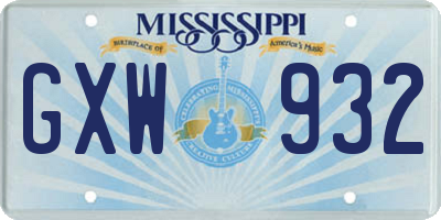 MS license plate GXW932