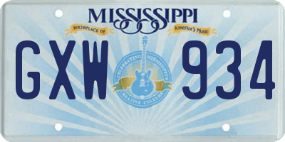 MS license plate GXW934