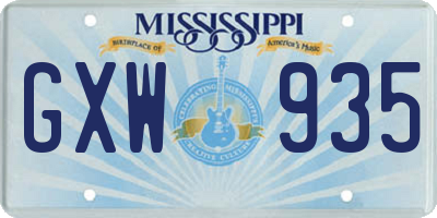 MS license plate GXW935