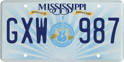 MS license plate GXW987