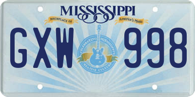 MS license plate GXW998