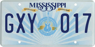 MS license plate GXY017