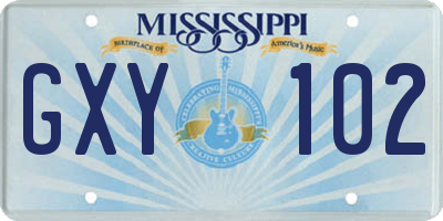 MS license plate GXY102