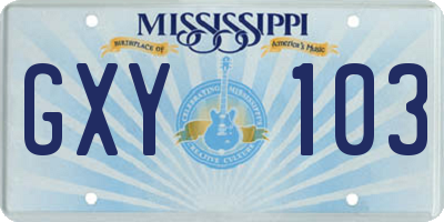 MS license plate GXY103
