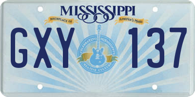 MS license plate GXY137