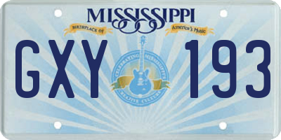 MS license plate GXY193