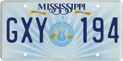 MS license plate GXY194
