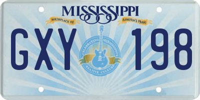 MS license plate GXY198