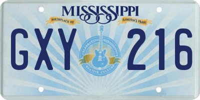 MS license plate GXY216