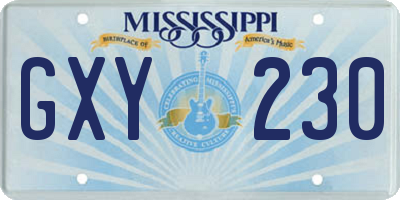MS license plate GXY230