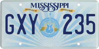 MS license plate GXY235