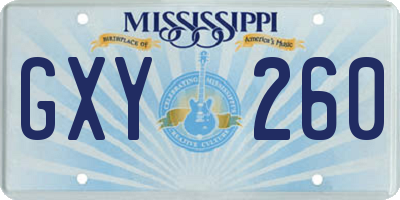 MS license plate GXY260