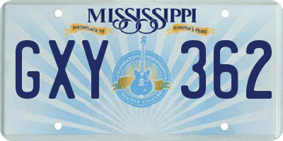MS license plate GXY362