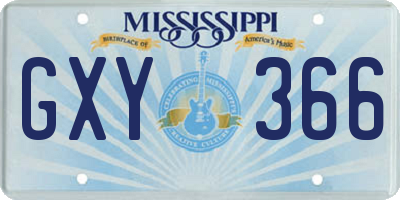 MS license plate GXY366