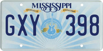 MS license plate GXY398
