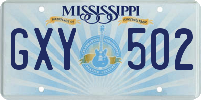MS license plate GXY502