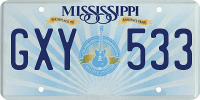 MS license plate GXY533