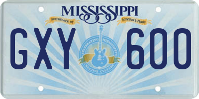MS license plate GXY600