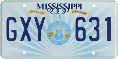 MS license plate GXY631