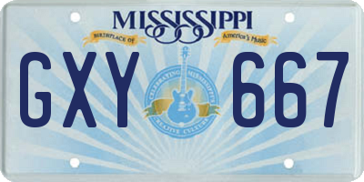 MS license plate GXY667