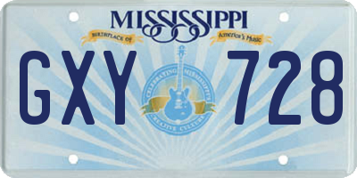 MS license plate GXY728