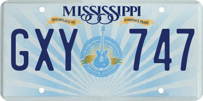 MS license plate GXY747