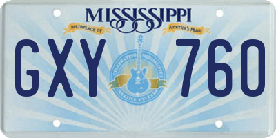MS license plate GXY760