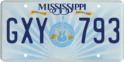 MS license plate GXY793